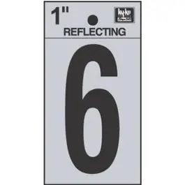 1-Inch Reflective Address Number '6' – Black And Silver Vinyl Adhesive Decal 1