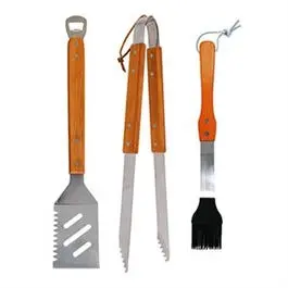 3-Piece Bbq Grill Tool Set – Wood Handles With Stainless Steel Heads 1