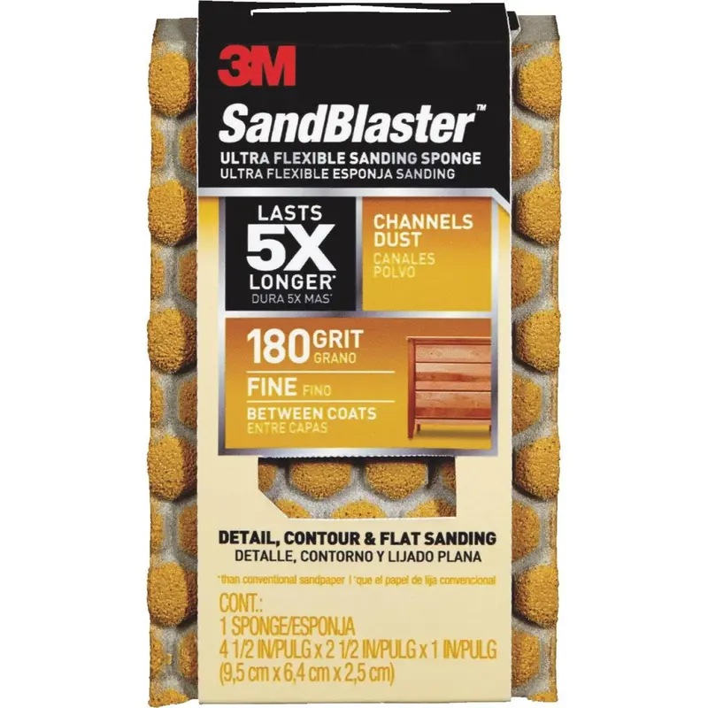 3M Sandblaster Ultra-Flexible Fine-Grit Sanding Sponge (2.5" X 4.5" X 1", 180 Grit) 1