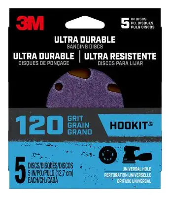 3M Ultra-Durable 5-Inch Ceramic Hook-And-Loop Sanding Discs – 120-Grit, Pack Of 5 1