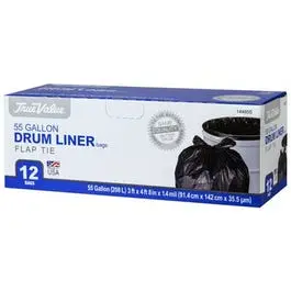 55-Gallon Drum Liner Trash Bags With Wing-Tie Closure – Black, 12-Count 1