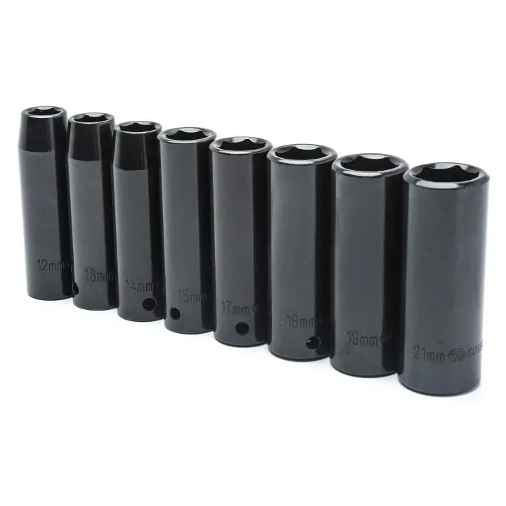 Apex Tool Group 1/2" Drive 6-Point Deep Impact Metric Socket Set – 8-Piece 1
