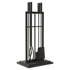 Black 5-Piece Fireplace Tool Set With Stand 1