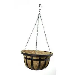 Black Flat-Iron Hanging Basket With Coconut Fiber Liner (14-Inch) 1