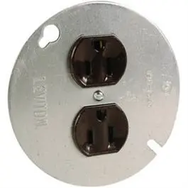 Brown 15-Amp, 125-Volt Receptacle Mounted On 4-Inch Round Electrical Box Plate 1