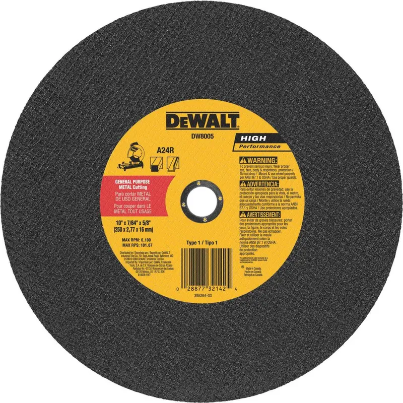 Dewalt Hp Type 1 Metal Cut-Off Wheel – 10-Inch X 7/64-Inch X 5/8-Inch Arbor 1
