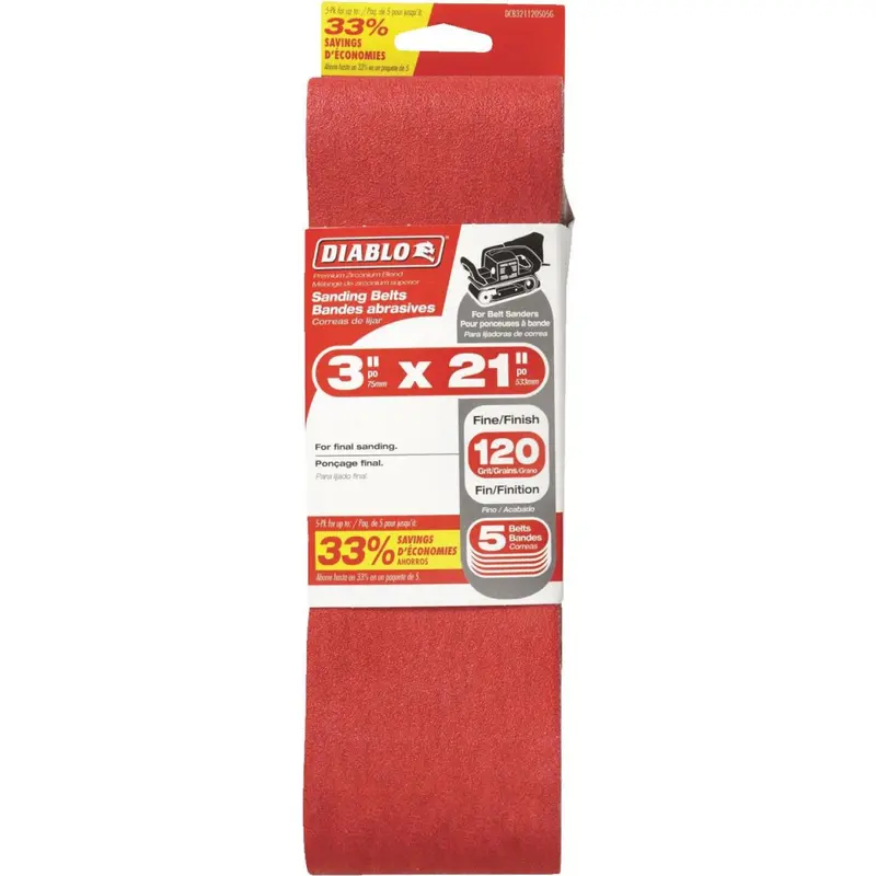 Diablo 3 In X 21 In 120-Grit Sanding Belt – 5-Pack 1
