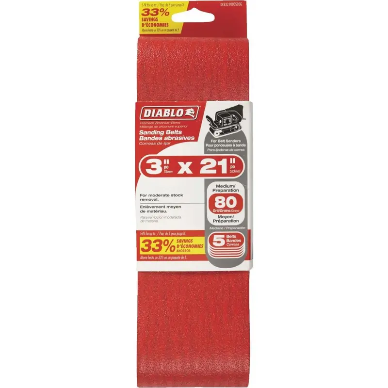 Diablo 3 In X 21 In 80-Grit Sanding Belt – 5-Pack 1