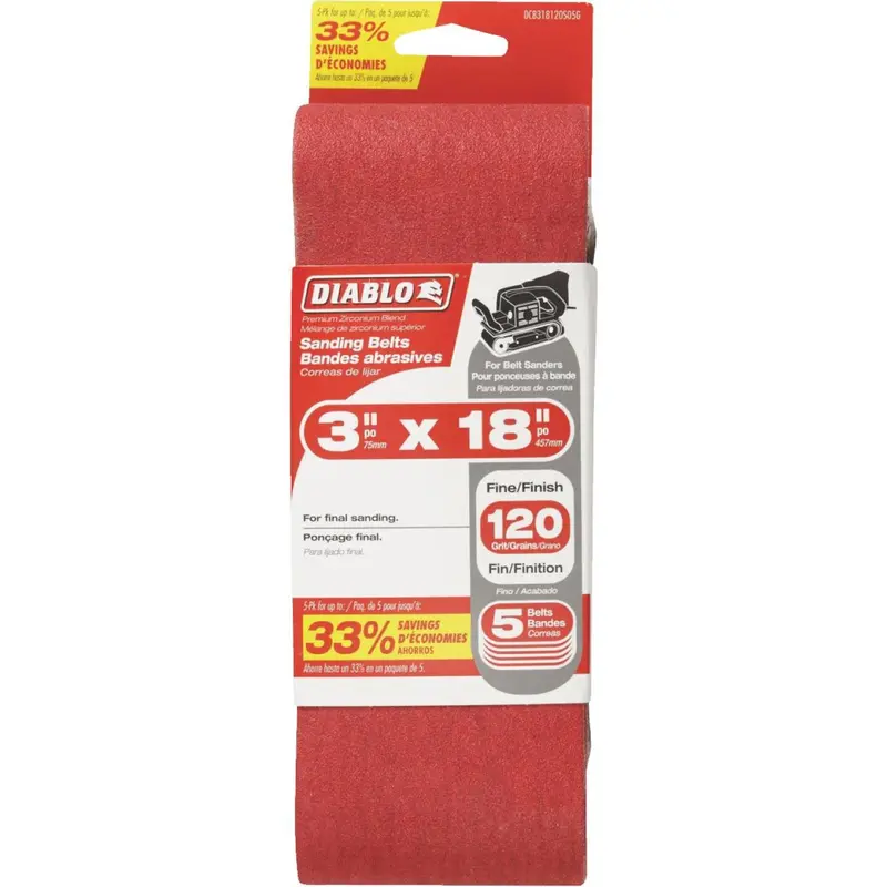 Diablo 3" X 18" General-Purpose Sanding Belt – 120 Grit (5-Pack) 1