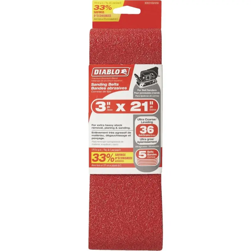 Diablo 3" X 21" General-Purpose Sanding Belt – 36 Grit (5-Pack) 1