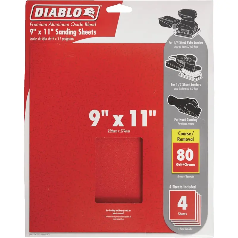 Diablo 9 In. X 11 In. Coarse 80-Grit Sandpaper Sheets – 4-Pack 1