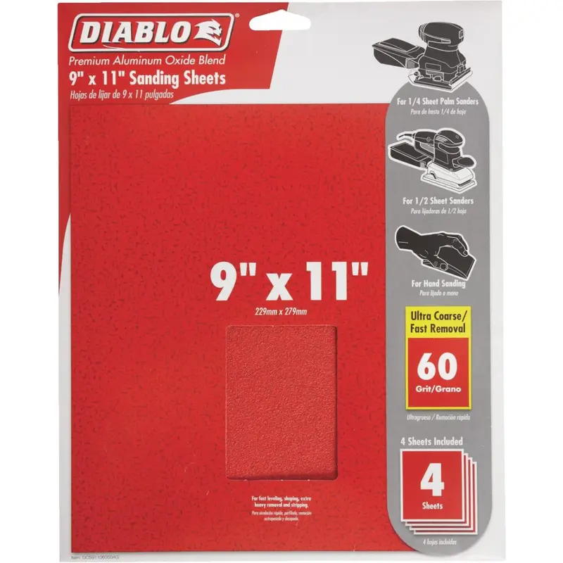 Diablo 9 In. X 11 In. Ultra-Coarse 60-Grit Sandpaper Sheets – 4-Pack 1
