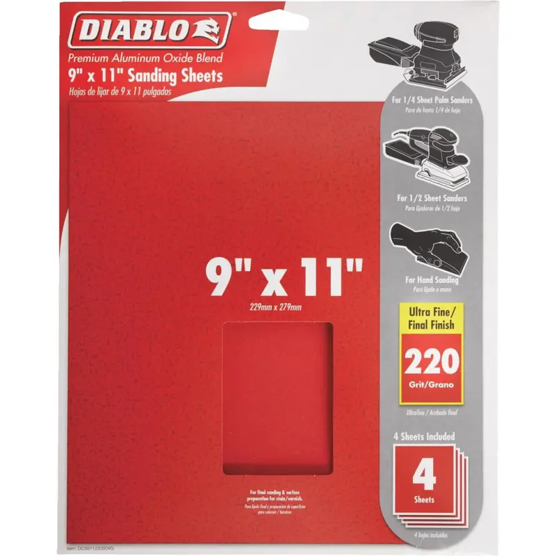 Diablo 9 In. X 11 In. Ultra-Fine 220-Grit Sandpaper Sheets – 4-Pack 1