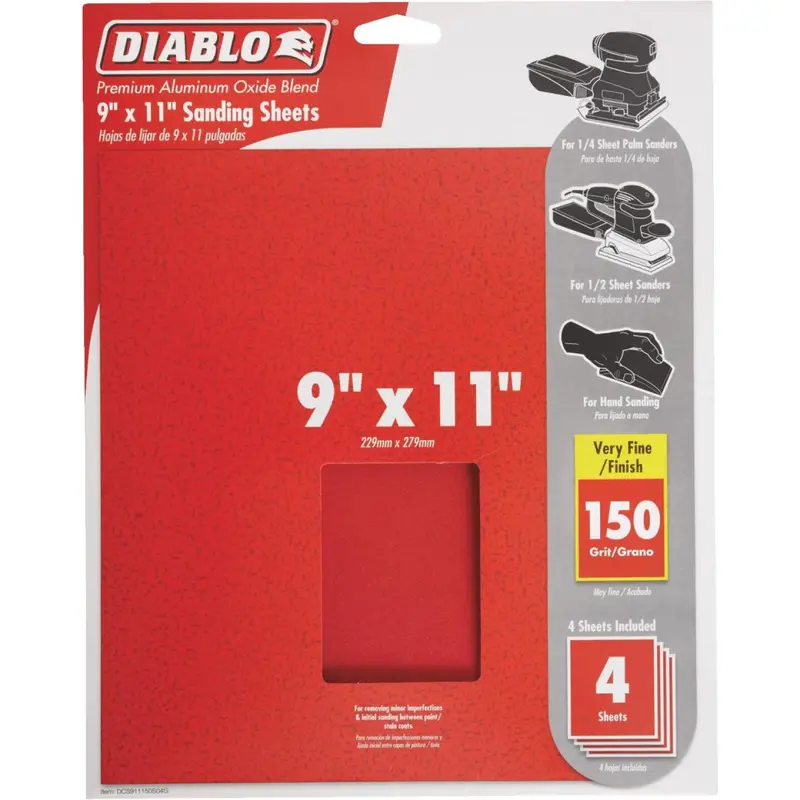 Diablo 9 In. X 11 In. Very-Fine 150-Grit Sandpaper Sheets – 4-Pack 1