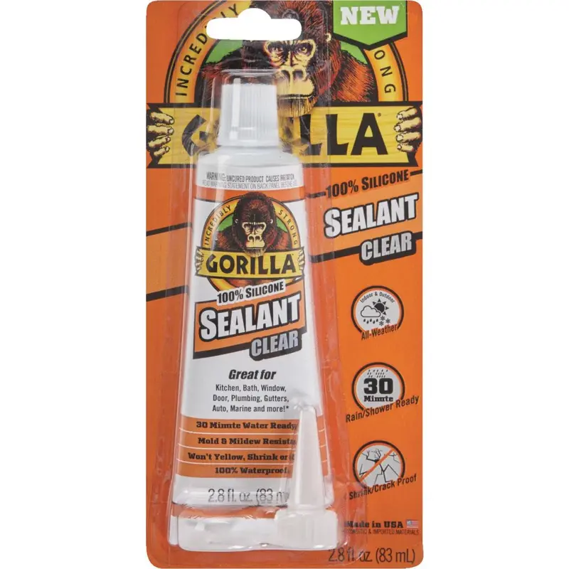 Gorilla 100% Silicone Sealant – 2.8 Oz, Crystal-Clear, Waterproof 1