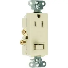 Grounding Combo Switch And Outlet – 2-Pole, 3-Wire, Ivory, 15A/125V 1