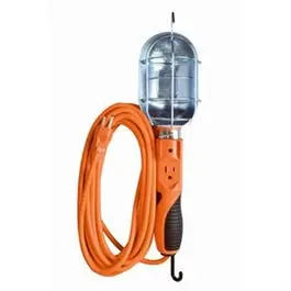 Heavy-Duty Metal Trouble Light With Guard & Outlet – 75W, Orange, 25-Foot Cord 1