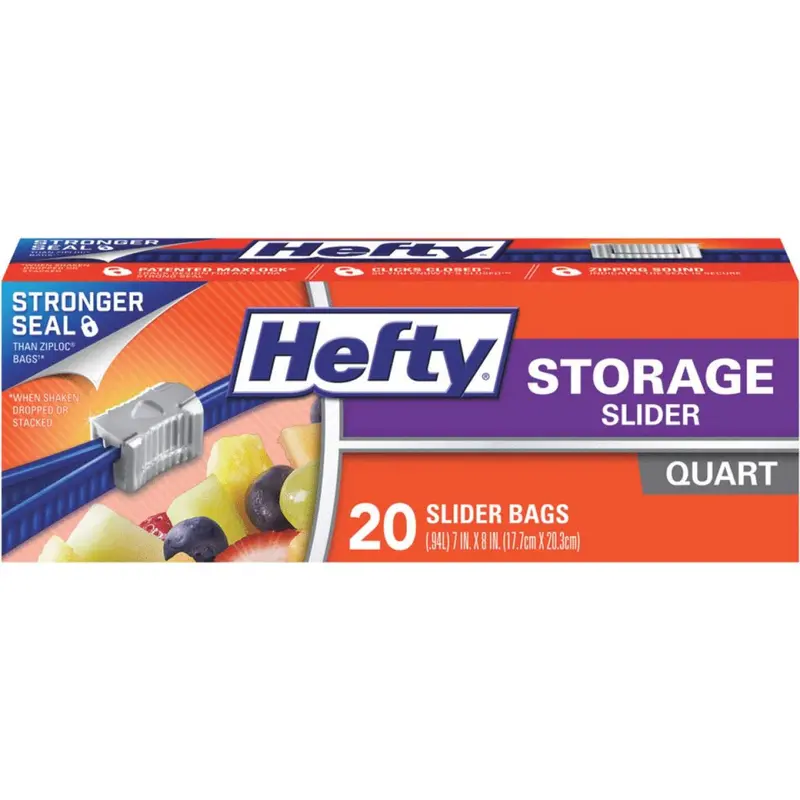 Hefty Slider Quart-Sized Food Storage Bags – 20 Count Resealable Pack 1