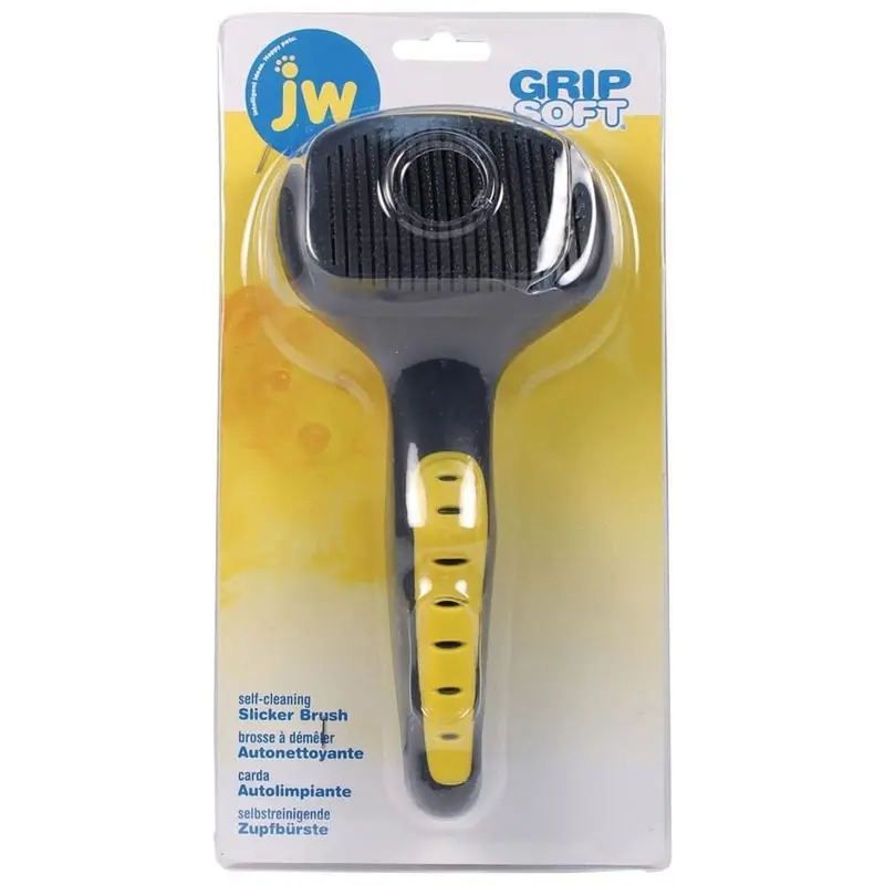 Jw Gripsoft Self-Cleaning Slicker Brush – Ergonomic Handle & Retractable Pins For Pet Grooming 1