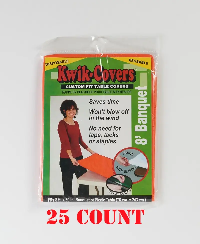 Kwik Covers 8-Foot × 30-Inch Banquet Table Cover – Individually Wrapped, 25-Pack 1