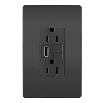 Legrand Radiant Usb Wall Outlet – 15W Dual Port (Type A/C), Tamper-Resistant, Black Finish 1