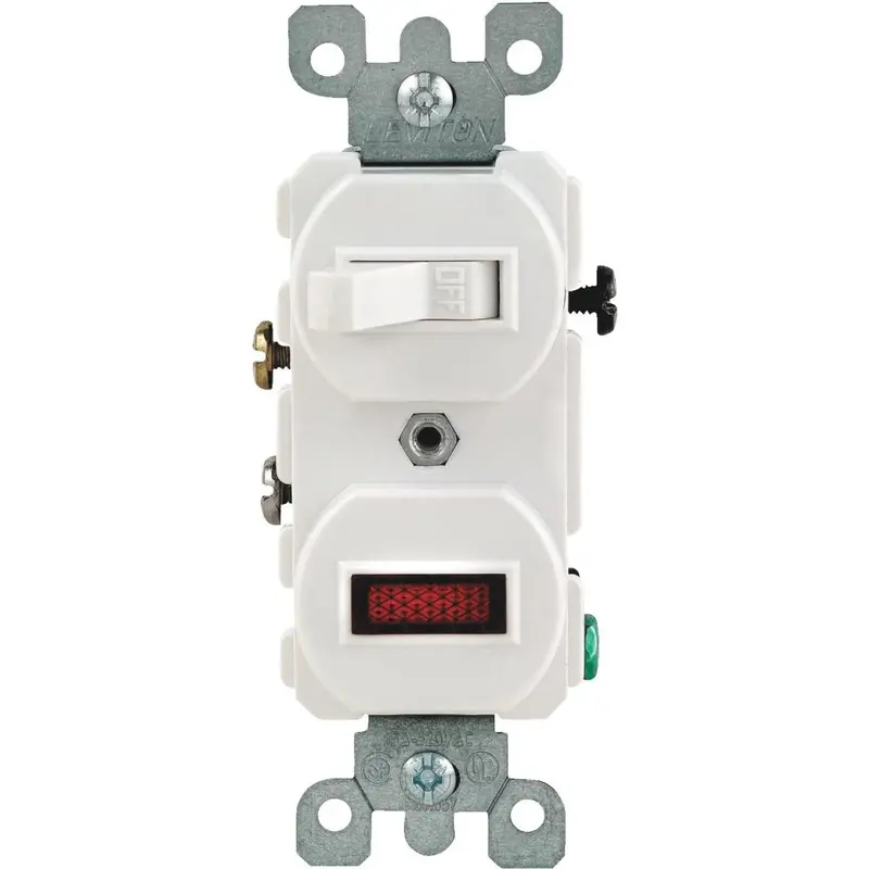 Leviton 15-Amp Heavy-Duty White Toggle Switch With Integrated Pilot Light 1