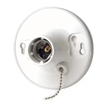 Leviton White Pull Chain Lampholder – Medium Base, Model 110-8827-Cw1 1