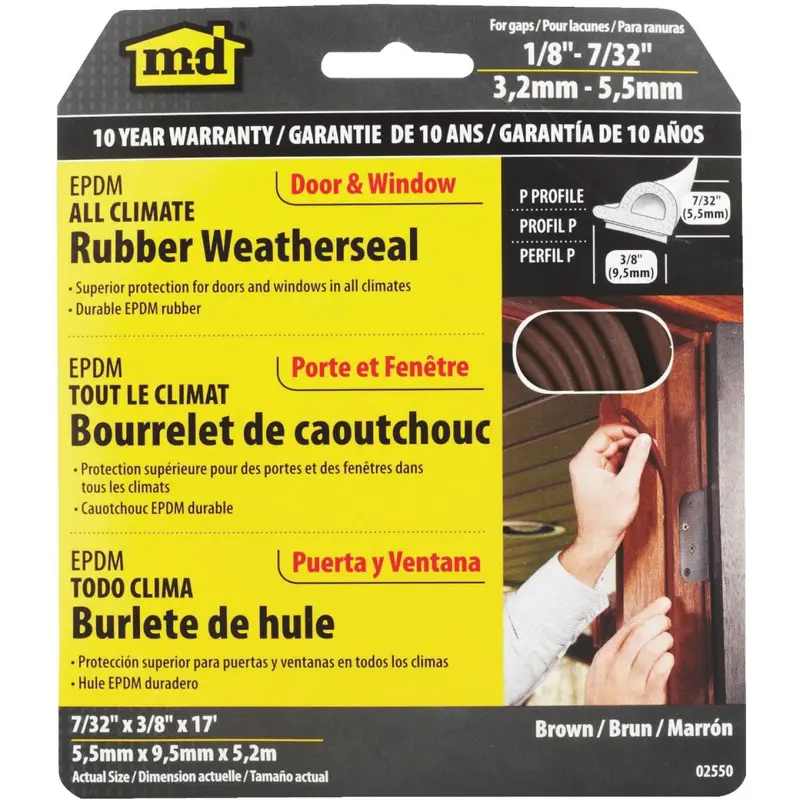 M-D Extreme-Temp Rubber Weatherstrip – Brown, 17-Foot Length, 3/8-Inch Width 1