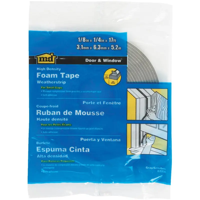 M-D Gray Foam Weatherstrip Tape – 1/4" Width × 1/8" Thickness × 17 Feet Long 1