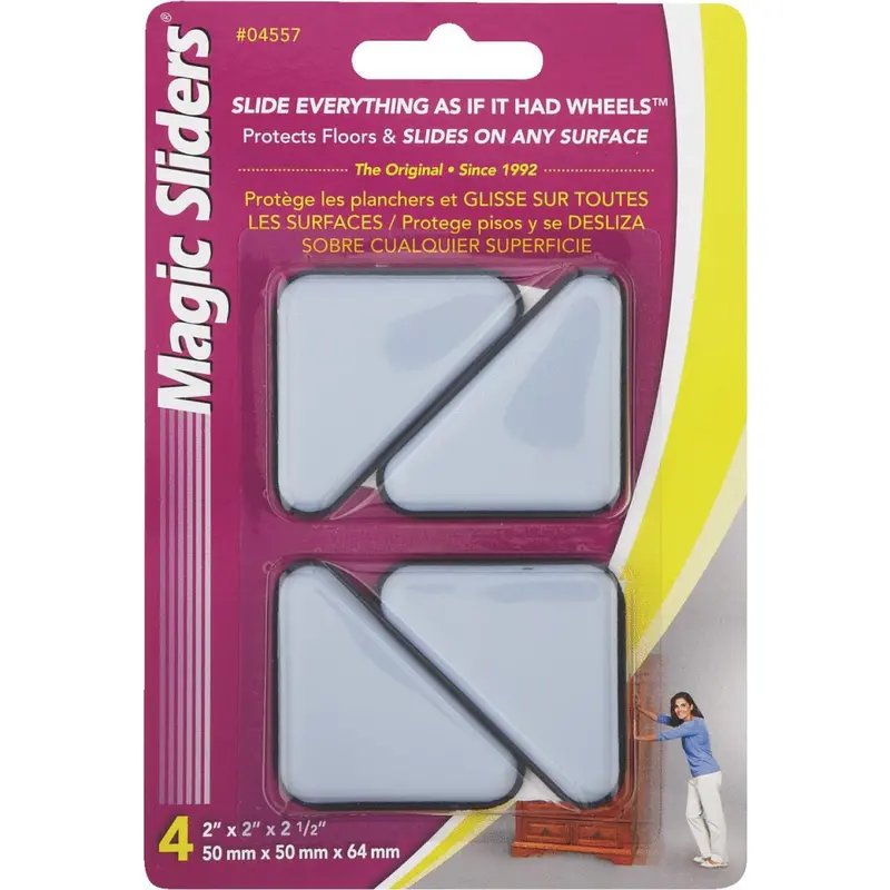 Magic Sliders Self-Adhesive Triangle Furniture Glides – 2 In × 2.5 In (4-Pack) 1