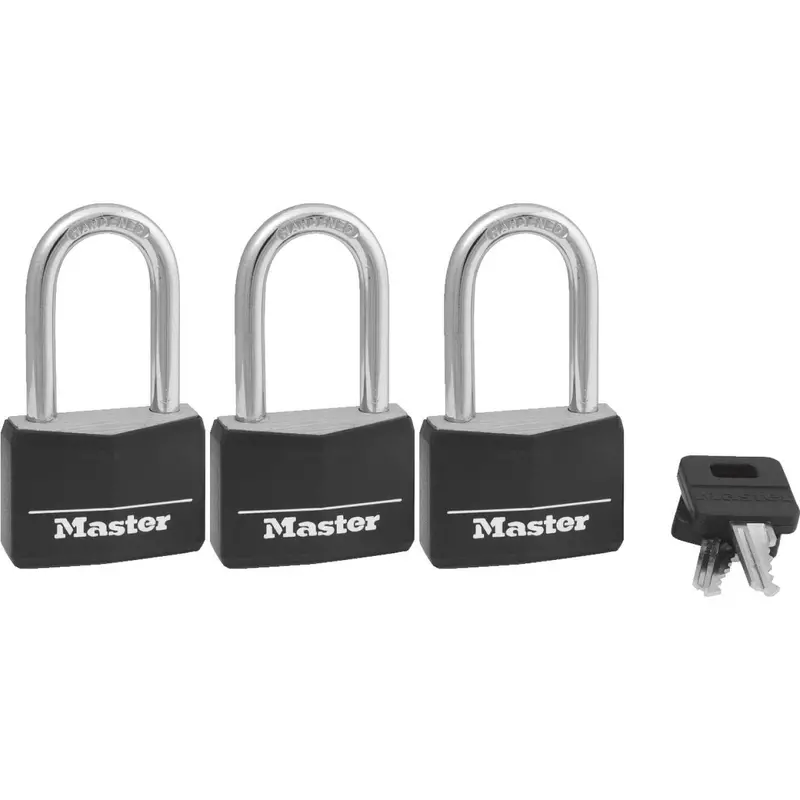 Master Lock Covered Solid-Body Padlock – 1-9/16" Wide, 1-1/2" Shackle (3-Pack) 1