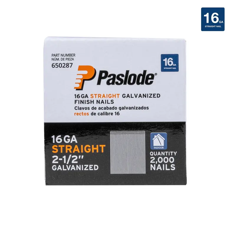 Paslode 16-Gauge Galvanized Straight Finish Nails – 1" Length, Box Of 1,000 1