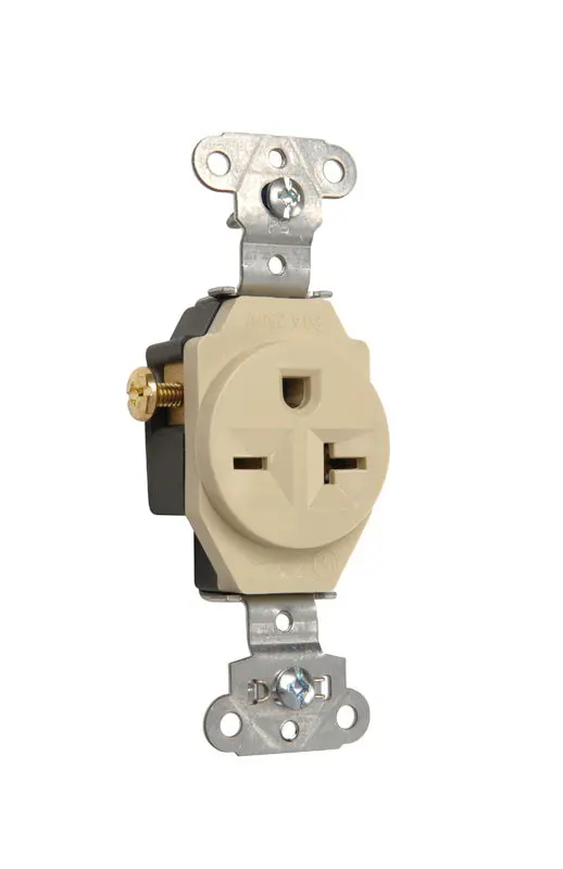 Pass & Seymour 20A 250V Heavy-Duty Spec-Grade Receptacle – Ivory, Side-Wire 1