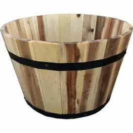 Rustic Wood Barrel Planter – 18 In. X 11 In. Outdoor Garden Pot 1