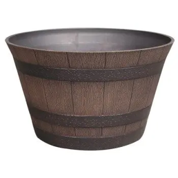Southern Patio Whiskey Barrel Planter – Kentucky Walnut Finish, 15.5-Inch Height 1