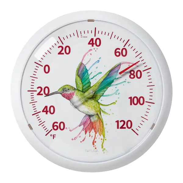 Taylor Rainbow Droplets Hummingbird Thermometer – Round Dial Design 1