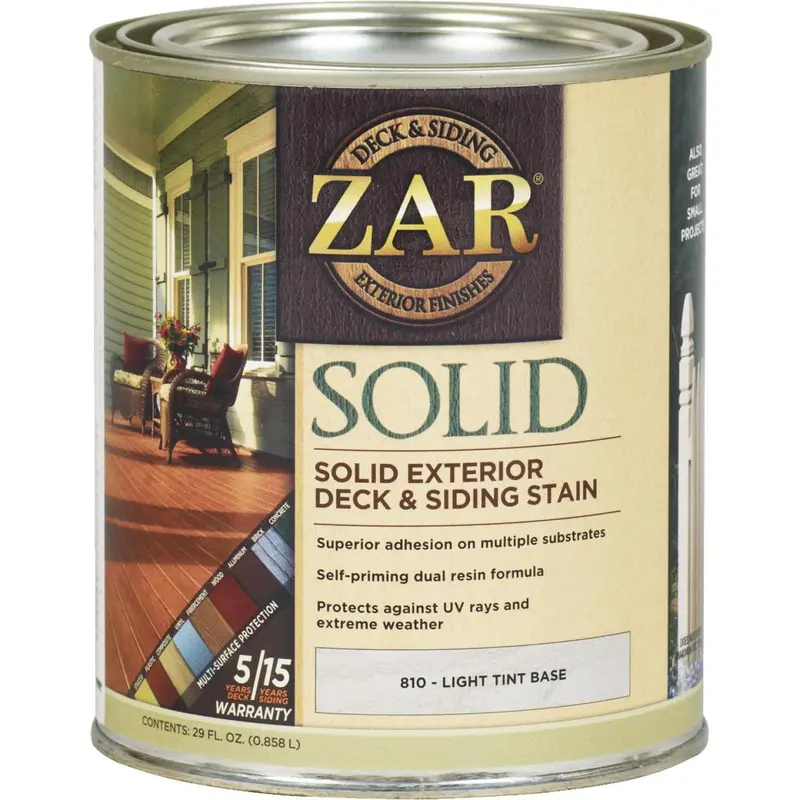 Zar Light Tint Base Solid Deck & Siding Stain – 1 Quart 1
