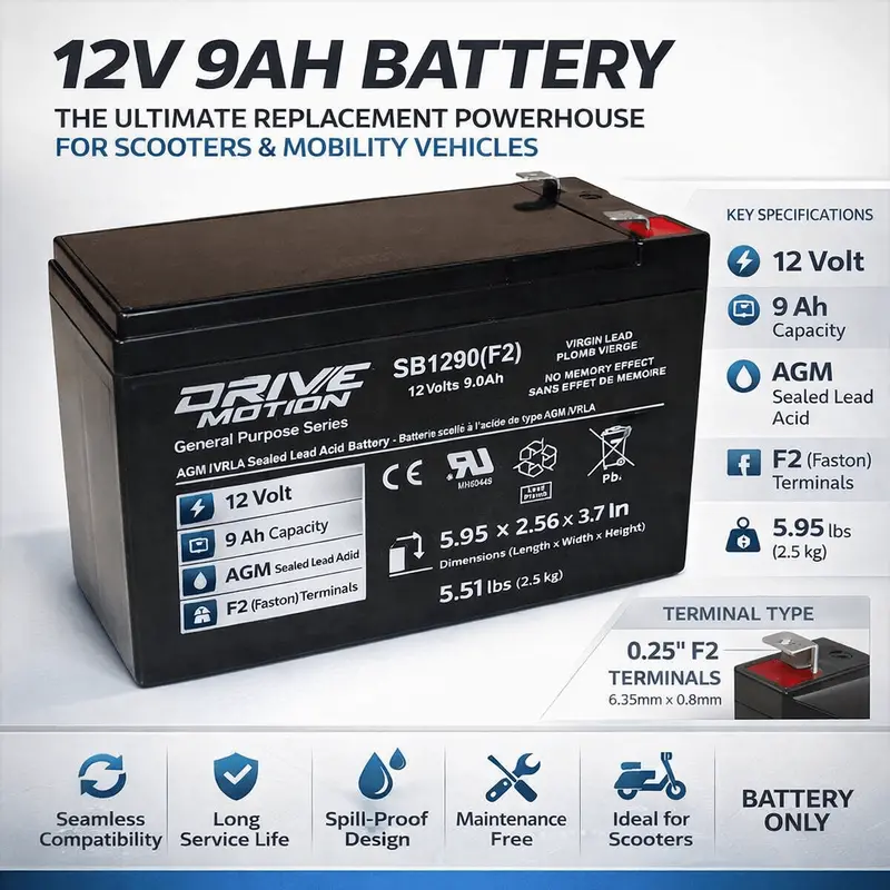 12V 9Ah Mobility Scooter Battery – High-Capacity Sealed Lead Acid Replacement 1
