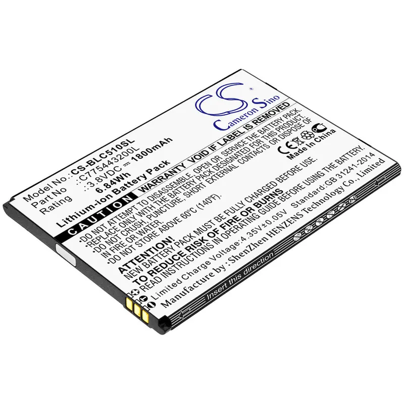 Blu C050 & C110L Smartphone Battery – 3.8V 1800Mah Li-Ion (6.84Wh), C775443200L Compatible 1