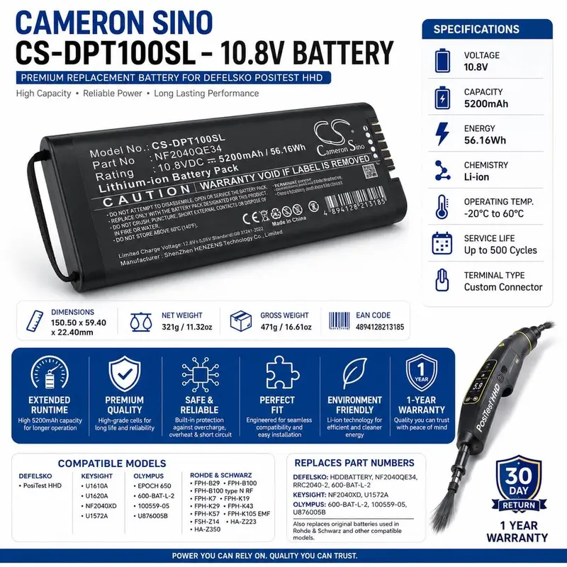 Cameron Sino Cs-Dpt100Sl Li-Ion Battery For Defelsko Positest Hhd – 10.8V, 5200Mah 1