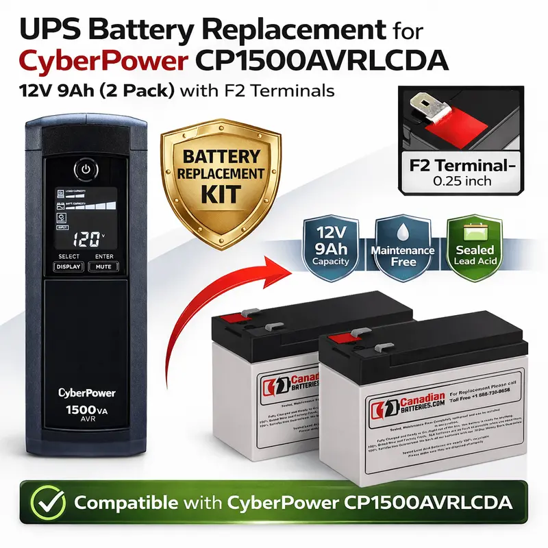 Dual 12V 9Ah Ups Batteries For Cyberpower Cp1500Avrlcda (108Wh Total) 1