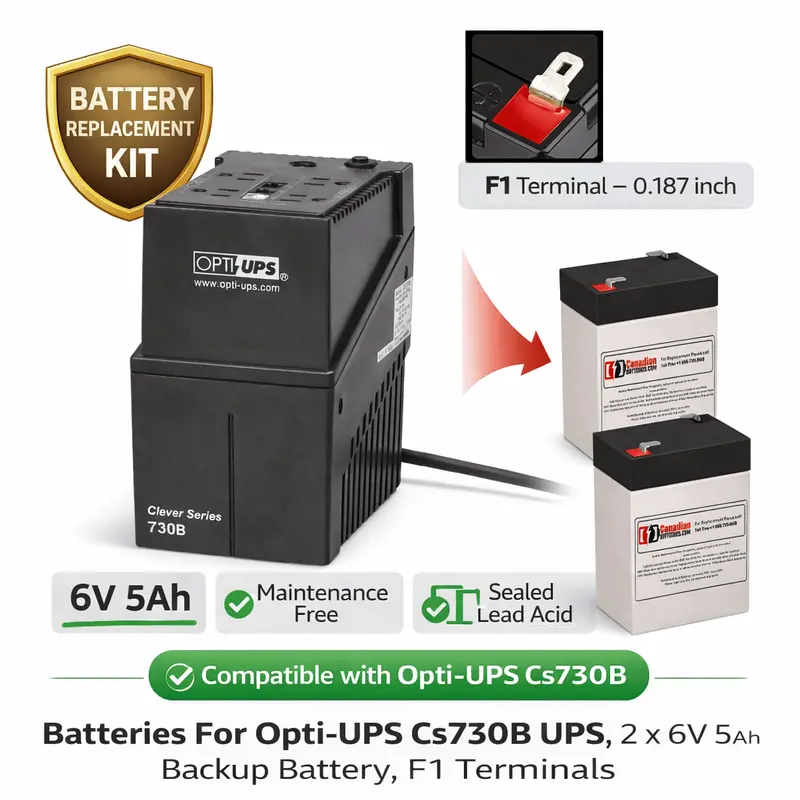 Opti-Ups Cs730B Ups Replacement Kit – Dual 6V 5Ah Sealed Lead-Acid Batteries (30Wh Total) 1