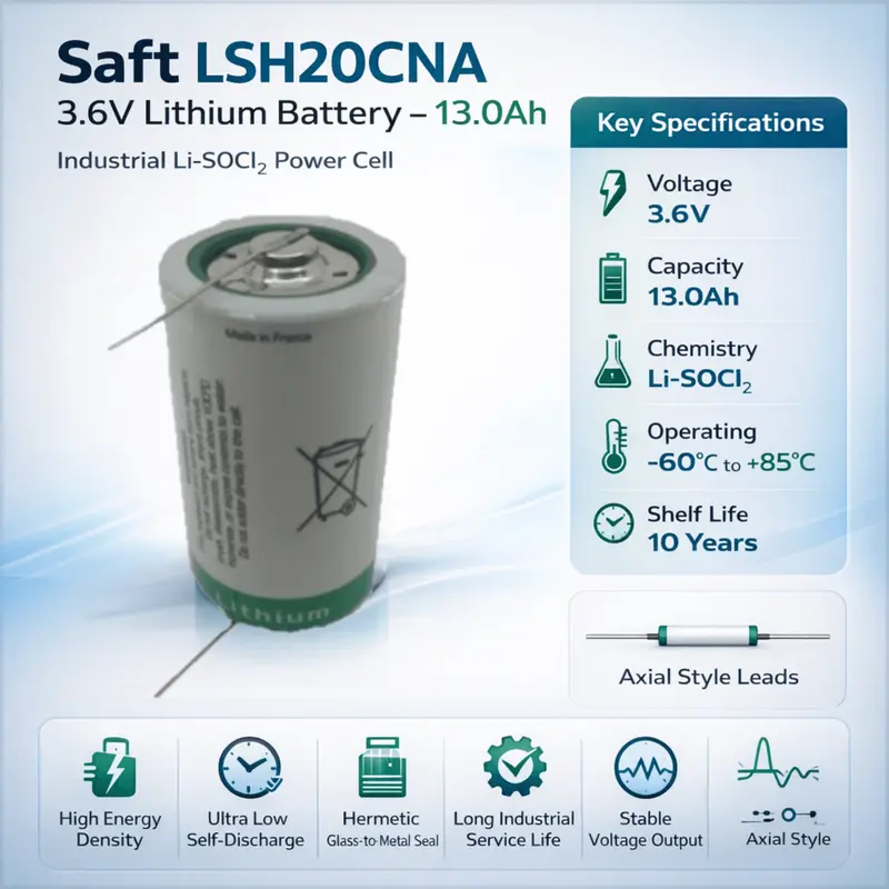 Saft Lsh20 D-Cell Primary Lithium Battery – 3.6V, 13000Mah With Axial Leads 1