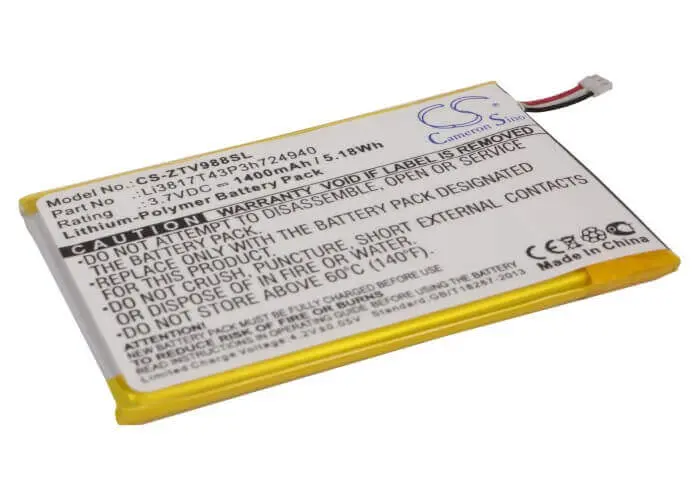Zte Paragon Smartphone Battery – 3.7V 1400Mah Li-Polymer (5.18Wh), Li3817T43P3H724940, Ntzez753G3P5P 1